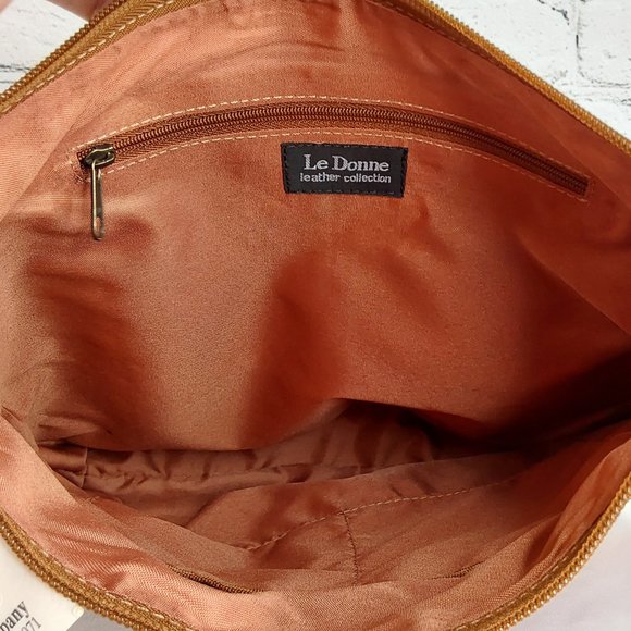 'LE DONNA' 'AVERELY' COLOMBIAN LEATHER TOP ZIP CLOSURE ADJUSTABLE CROSSBODY BAG - Picture 8 of 16